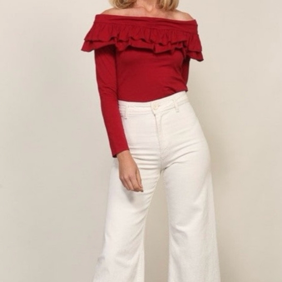 Lumiere Red Ruffle Off-Shoulder Blouse - Picture 3 of 7